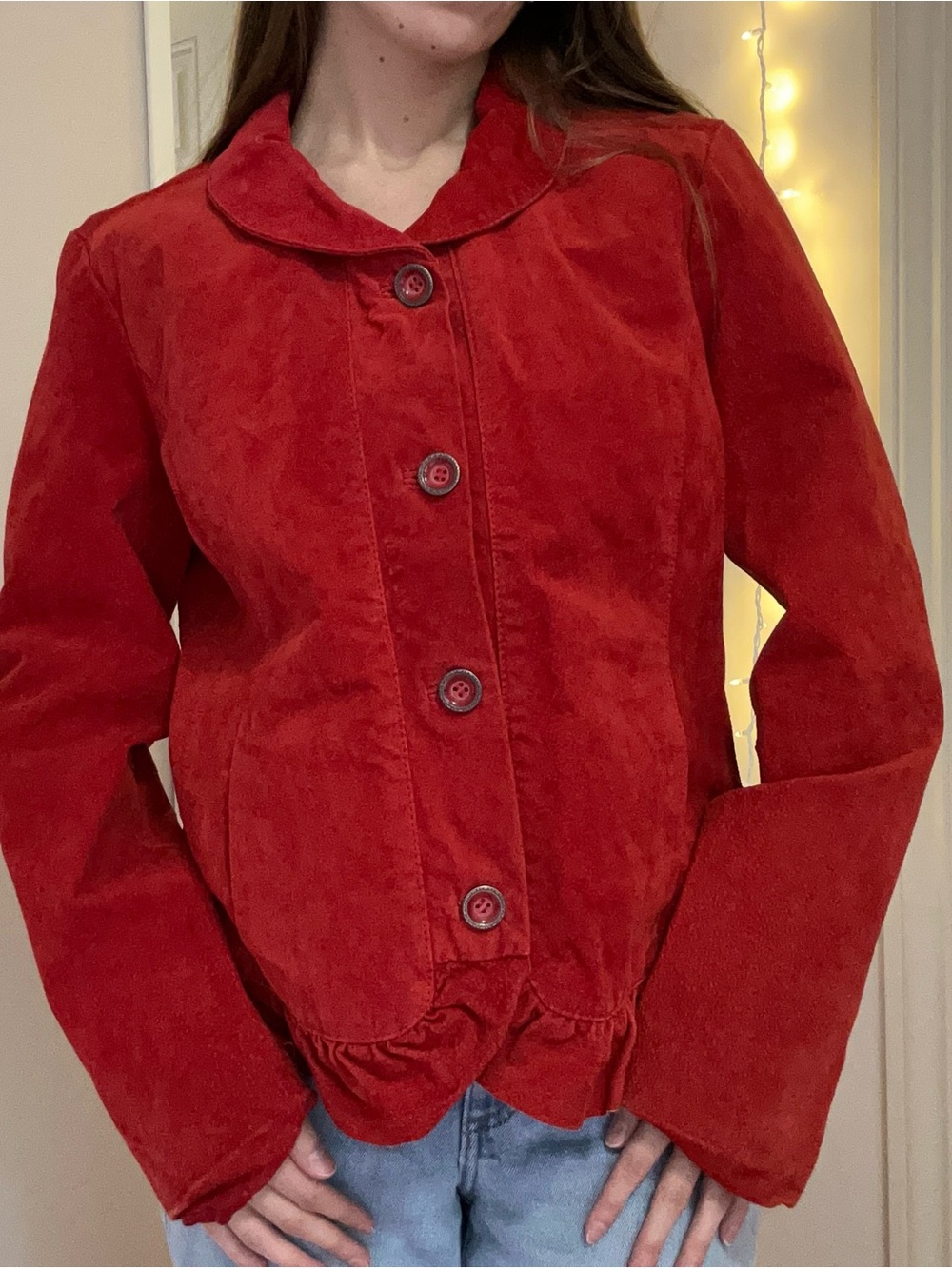 Red Leather Button Up Jacket - Picture 3 of 8